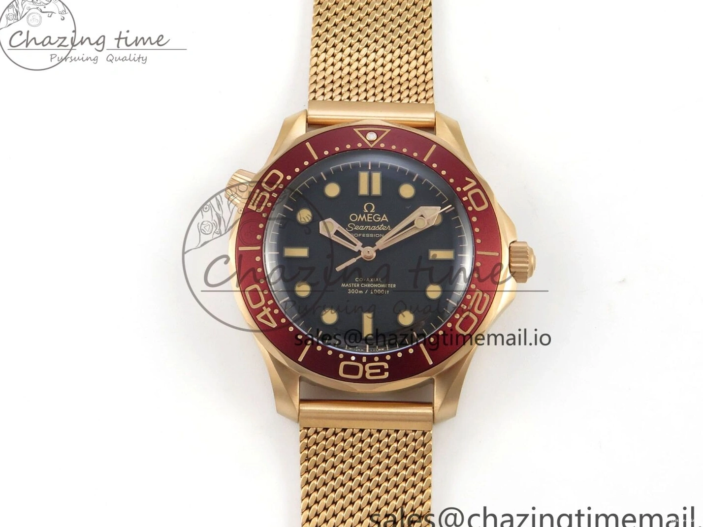 0322 Stylish Seamaster 300M Diver Rose Gold VSF 1:1 Best Edition Black Dial on Mesh Bracelet A 7662